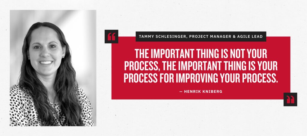 Tammy Schlesinger, Project Manager & Agile Lead "The important thing is not your process, the important thing is your process for improving your process." - Henrik Kniberg